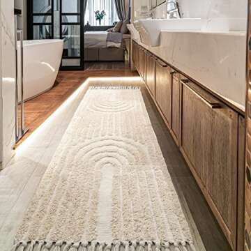 Nymphia Boho Runner Rug 2x6 - Beige Hallway Rug Runner Washable Woven Tufted Rugs with Tassels for Kitchen Bathroom Bedroom Living Room Decor