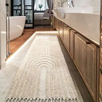 Nymphia Boho Runner Rug 2x6 - Beige Hallway Rug Runner Washable Woven Tufted Rugs with Tassels for Kitchen Bathroom Bedroom Living Room Decor