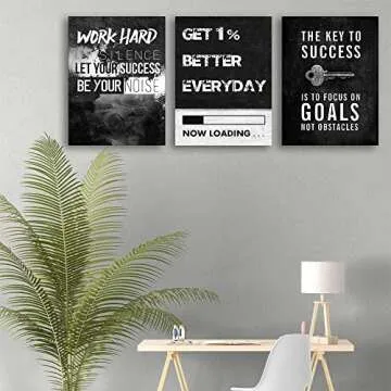 Inspirational Quotes Canvas Wall Art Motivational Canvas Wall Painting Office Wall Decor Inspirational Painting Prints Poster Artwork Hustle Wall Hanging Picture for Home Office Modern Framed Wall Art