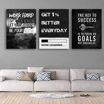 Inspirational Quotes Canvas Wall Art Motivational Canvas Wall Painting Office Wall Decor Inspirational Painting Prints Poster Artwork Hustle Wall Hanging Picture for Home Office Modern Framed Wall Art