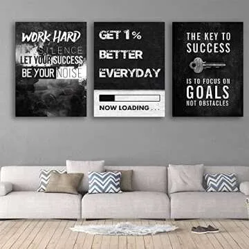 Inspirational Quotes Canvas Wall Art Motivational Canvas Wall Painting Office Wall Decor Inspirational Painting Prints Poster Artwork Hustle Wall Hanging Picture for Home Office Modern Framed Wall Art