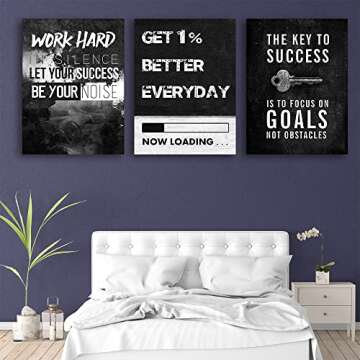 Inspirational Quotes Canvas Wall Art Motivational Canvas Wall Painting Office Wall Decor Inspirational Painting Prints Poster Artwork Hustle Wall Hanging Picture for Home Office Modern Framed Wall Art