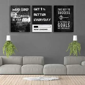 Inspirational Quotes Canvas Wall Art Motivational Canvas Wall Painting Office Wall Decor Inspirational Painting Prints Poster Artwork Hustle Wall Hanging Picture for Home Office Modern Framed Wall Art
