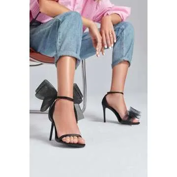 Coutgo Women's Bow Heels Open Toe Stiletto Heels One Strap Bridal Wedding Asymmetric Non-Removable Bow Knot Heeled Sandals Clearance