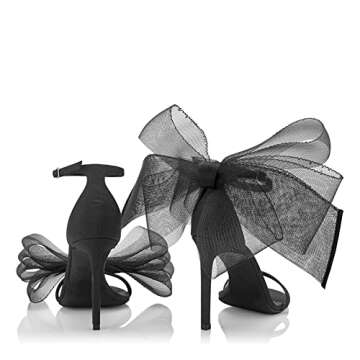 Coutgo Women's Bow Heels Open Toe Stiletto Heels One Strap Bridal Wedding Asymmetric Non-Removable Bow Knot Heeled Sandals Clearance