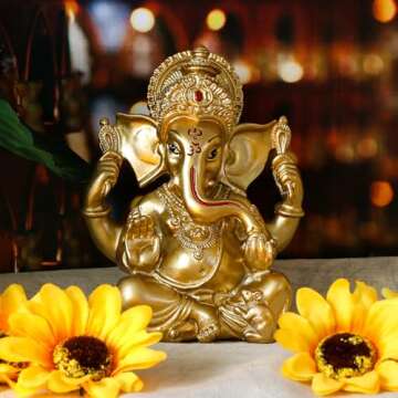Indian Ganesh Statue Diwali Decor - Hindu God Diwali Gifts Small Golden Color Lord Ganesha Idol Home...