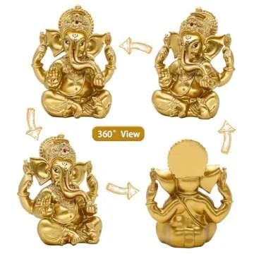 Indian Ganesh Statue Diwali Decor - Hindu God Diwali Gifts Small Golden Color Lord Ganesha Idol Home Mandir Pooja Murti Item Meditation Yoga Room Altar Decor Diwali Puja Gifts for Indian