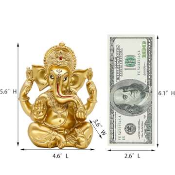 Indian Ganesh Statue Diwali Decor - Hindu God Diwali Gifts Small Golden Color Lord Ganesha Idol Home Mandir Pooja Murti Item Meditation Yoga Room Altar Decor Diwali Puja Gifts for Indian