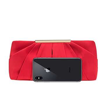 CHARMING TAILOR Clutch Evening Bag Elegant Pleated Satin Formal Handbag Simple Classy Purse for Women (Red)