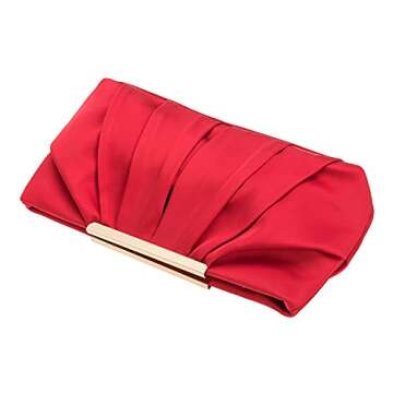 CHARMING TAILOR Clutch Evening Bag Elegant Pleated Satin Formal Handbag Simple Classy Purse for Women (Red)