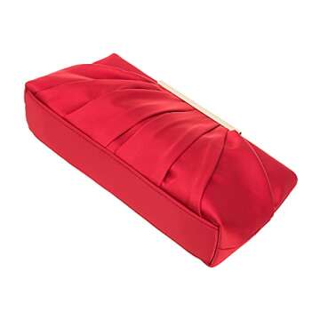 CHARMING TAILOR Clutch Evening Bag Elegant Pleated Satin Formal Handbag Simple Classy Purse for Women (Red)