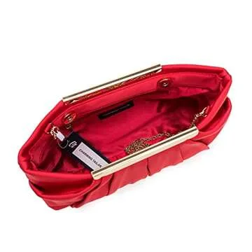 CHARMING TAILOR Clutch Evening Bag Elegant Pleated Satin Formal Handbag Simple Classy Purse for Women (Red)