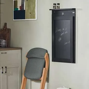 Haotian Murphy Desk Wall-Mounted Table Folding Kitchen & Dining Table Floating Desk with Chalkboard Space Saving Fold Up Workstation, Black FWT20-SCH