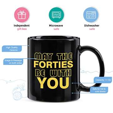 Cabtnca 40th Birthday Gifts Men/Women, May The Forties Be With You Coffee Mug, 40 Year Old Gifts for Men, 40 Birthday Cup, Birthday Gifts for Men, 40th Birthday Gifts for Husband Friends, 11Oz