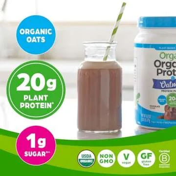 Orgain Organic Vegan Protein Powder + Oat Milk, Chocolate - 20g Plant Based Protein, Gluten Free, No Dairy, Soy or Lactose Ingredients, Low Sugar, Non-GMO, Kosher, For Shakes & Smoothies - 1.05lb