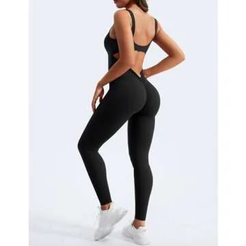 YEOREO Sleeveless Jumpsuits for Women Sexy Backless Gym Bodycon Lizvette V Back Scrunch Butt Rompers Black L