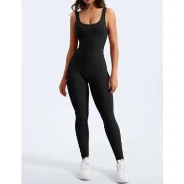 YEOREO Sleeveless Jumpsuits for Women Sexy Backless Gym Bodycon Lizvette V Back Scrunch Butt Rompers Black L