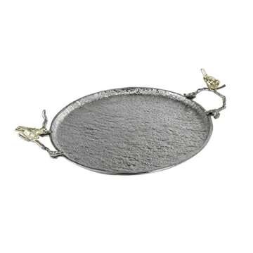 A&B Home Aluminum Serving Platter with Vintage Bird Handles