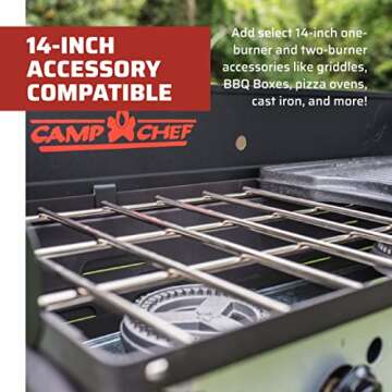 Camp Chef Expedition Two-Burner Stove - Portable Camping Cook Stove for Outdoor Cooking - Comes with Fry Griddle - 14" Accessory Compatible - 448 Sq In Cooking Space