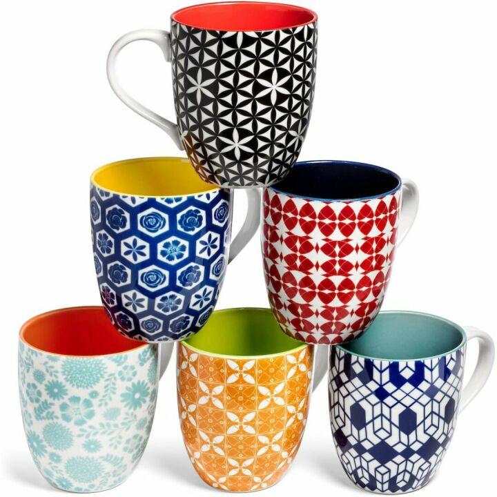 Colorful Modern Porcelain Coffee Mugs Set of 6