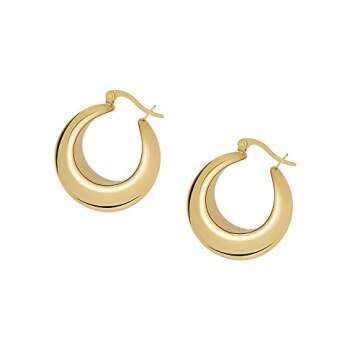 Edforce Stainless Steel 14K Gold Plated Chunky Large Thick Rounded Tube Hoop Earrings (Gold, 28)