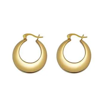 Edforce Chunky Large Hoop Earrings | 14K Gold Plated Style
