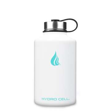 HYDRO CELL Stainless Steel Insulated Water Bottle with Straw - For Cold & Hot Drinks - Metal Vacuum Flask with Screw Cap and Modern Leakproof Sport Thermos for Kids & Adults (White 64oz)