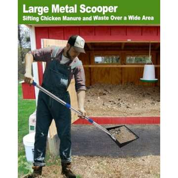 Large Chicken Poop Scooper for Easy Chicken Coop Cleaning, Heavy Duty Steel Design