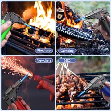 Multi Utility Torch Lighter - Refillable Butane Lighter for BBQs and Campfires - 4 Pack, Windproof D...