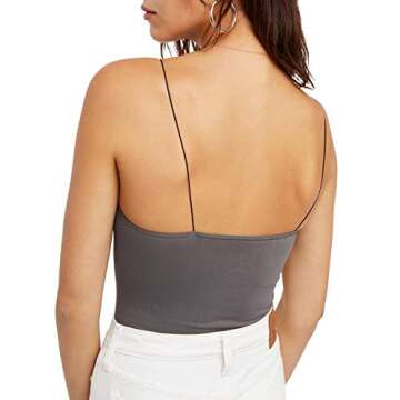 Free People Women's Seamless Skinny Strap Crop Cami Dark Grey MD-LG (US Women's 8-14) One Size