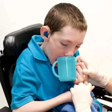 TalkTools Recessed Lid Cup with Handles - Leak Proof | Promotes Oral Motor Skills, Lip Closure, and Self Feeding | Alternative to Sippy Bottle | Food Grade Materials | Dishwasher Safe (Light Blue)