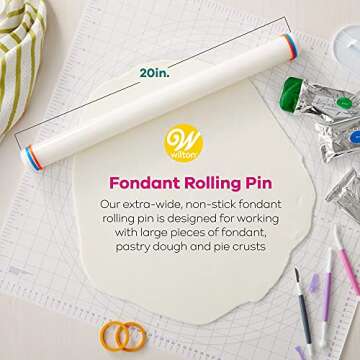 Wilton Large Fondant Rolling Pin with Guide Rings - Fondant Roller Ideal for Rolling Large Amounts o...