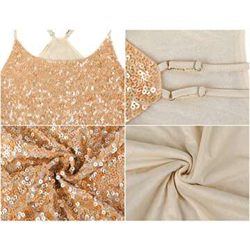 PrettyGuide Women's Shimmer Sequin Dress Adjustable Spaghetti Strap Short Sparkly Dresses Mini Bodycon Club Wear M Matte Gold