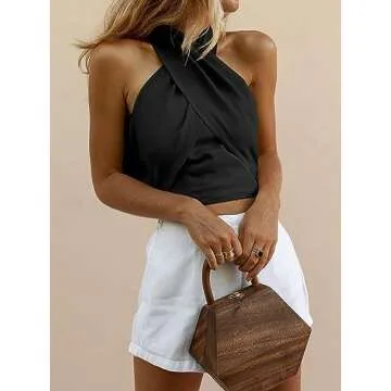 HYPERFIRE Women's Sexy Criss Cross Halter Cami Crop Top