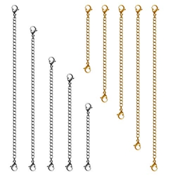 Necklace Extenders, 10Pcs Stainless Steel Gold Silver Necklace Bracelet Anklet Extension Chains with...