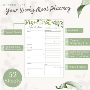 Stylish Magnetic Meal Planning Pad - 52 Sheets | Grocery List