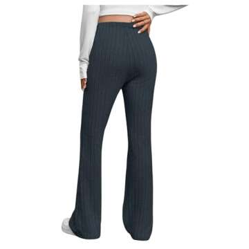 BEAUDRM Women's Maternity Casual Adjustable High Waist Solid Flare Leg Ribbed Knit Pants Trousers Du...