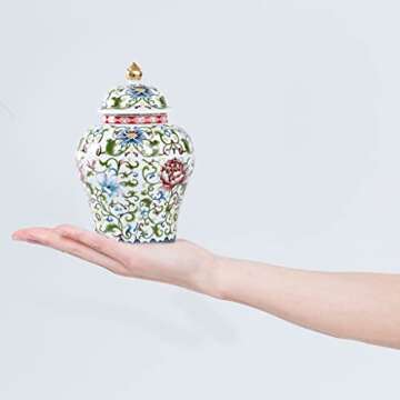 ARTLINE Jingdezhen Ceramic Ginger Jar with Lid, Chinese Style Temple Jar, Enamel Decorative Vase for Home Decor, Ceramic Storage Jar for Home Kitchen Dining Decoration