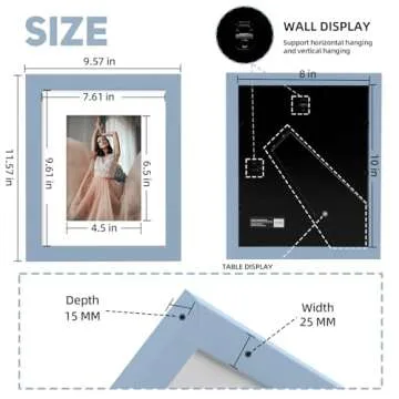 Muzilife 8x10 Wood Picture Frame with Real Glass Cover, Blue Photo Frame Display Pictures 5x7 with Mat or 8x10 Without Mat, Vertical & Horizontal on Wall or Tabletop, 1pcs