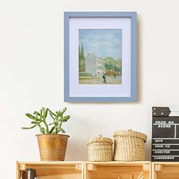 Muzilife 8x10 Wood Picture Frame with Real Glass Cover, Blue Photo Frame Display Pictures 5x7 with Mat or 8x10 Without Mat, Vertical & Horizontal on Wall or Tabletop, 1pcs