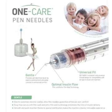 MediVena ONE-CARE Pen Needles 32G x 4 mm (5/32’’), 100/bx, Ultra-Thin for Comfortable Insulin In...