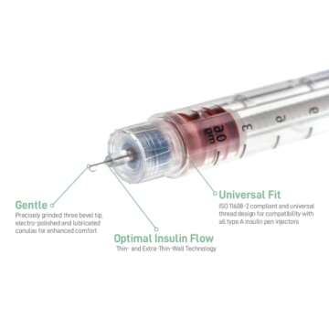 MediVena ONE-CARE Pen Needles 32G x 4 mm (5/32’’), 100/bx, Ultra-Thin for Comfortable Insulin Injection