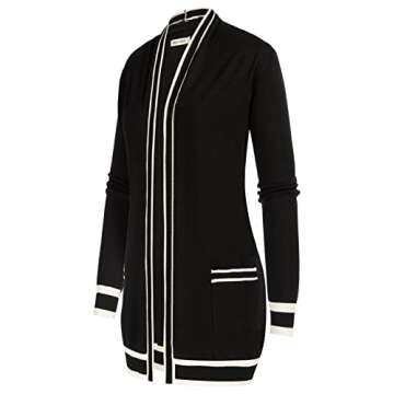 Open Front Knit Cardigan Jacket for Women Black Knit Cardigan Sweater for Women for Office(Contrast ...
