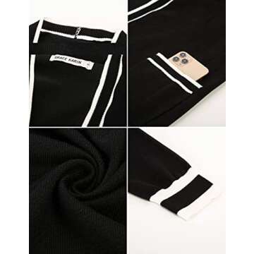 Open Front Knit Cardigan Jacket for Women Black Knit Cardigan Sweater for Women for Office(Contrast Black,XL)
