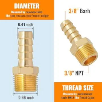 SUNGATOR 3/8'' NPT Brass Hose Barb Fittings, 3/8'' NPT Male Thread to 3/8'' Barbed Air Hose Fittings...