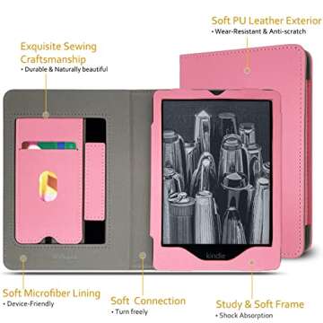 RSAquar Kindle Paperwhite Case for 11th Generation 6.8" and Signature Edition 2021 Released, Premium PU Leather Cover with Auto Sleep Wake, Hand Strap, Card Slot and Foldable Stand, Pink