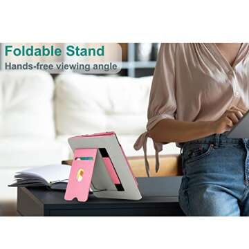 RSAquar Kindle Paperwhite Case for 11th Generation 6.8" and Signature Edition 2021 Released, Premium PU Leather Cover with Auto Sleep Wake, Hand Strap, Card Slot and Foldable Stand, Pink