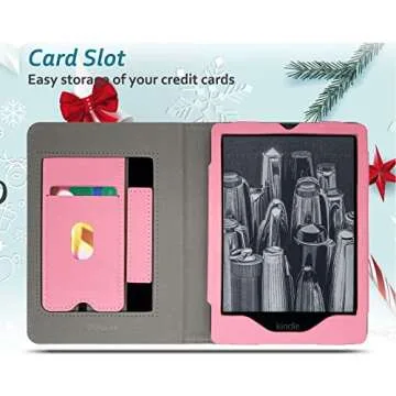 RSAquar Kindle Paperwhite Case for 11th Generation 6.8" and Signature Edition 2021 Released, Premium PU Leather Cover with Auto Sleep Wake, Hand Strap, Card Slot and Foldable Stand, Pink