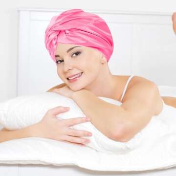 Silk Bonnet for Sleeping Women Satin Hair Bonnet Hot Pink Silk Hair Wrap Soft Head Scarf for Curly Hair Night Turbans Sleep Bonnets For Curly Hair Cover Sleep Caps Hair Net for Sleep