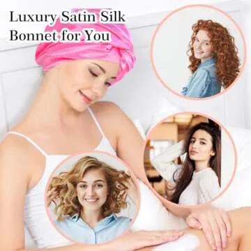 Silk Bonnet for Sleeping Women Satin Hair Bonnet Hot Pink Silk Hair Wrap Soft Head Scarf for Curly Hair Night Turbans Sleep Bonnets For Curly Hair Cover Sleep Caps Hair Net for Sleep